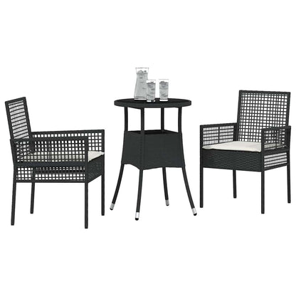 Garten Essgruppe 3 pcs Schwarz Poly Rattan