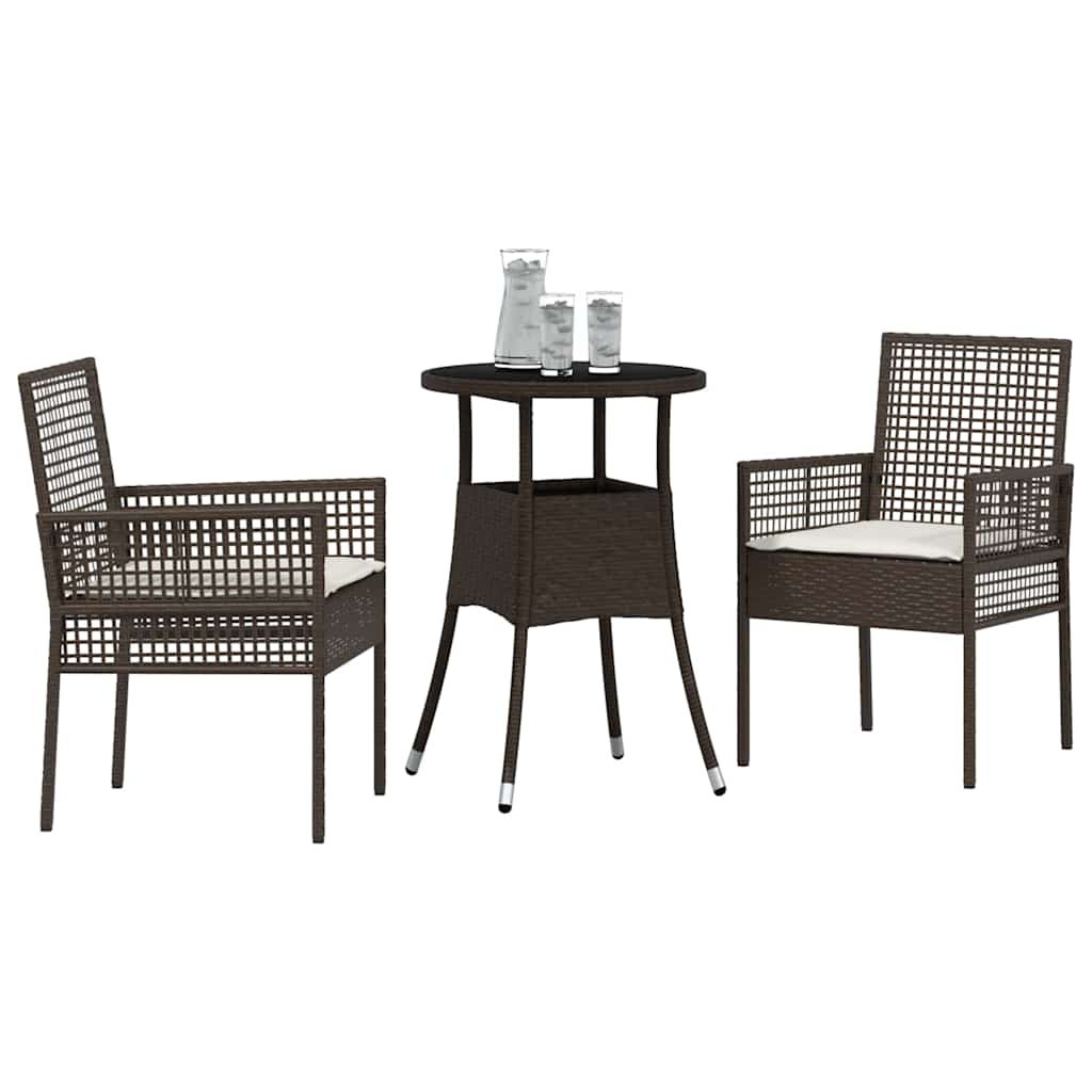 Garten Essgruppe 3 pcs Braun Poly Rattan