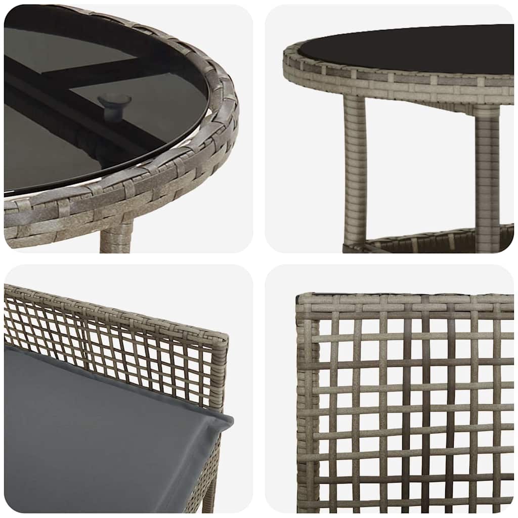 Garten Essgruppe 3 pcs Grau Poly Rattan