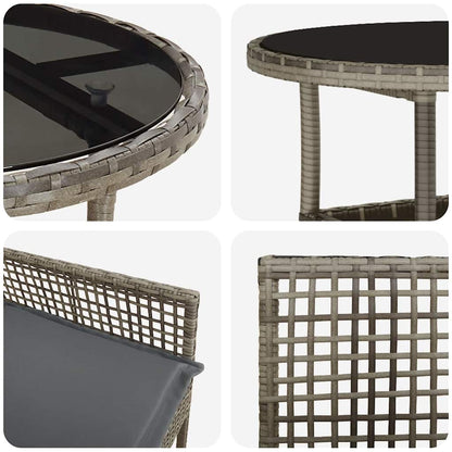 Garten Essgruppe 3 pcs Grau Poly Rattan