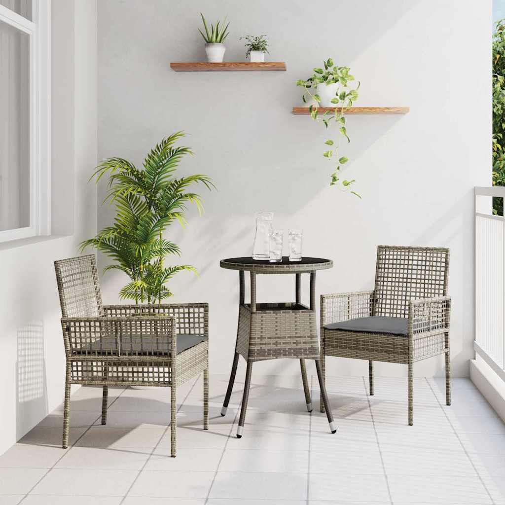 Garten Essgruppe 3 pcs Grau Poly Rattan