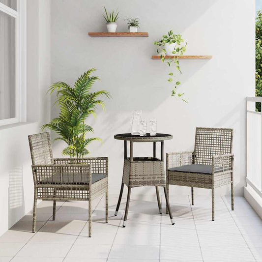 Garten Essgruppe 3 pcs Grau Poly Rattan