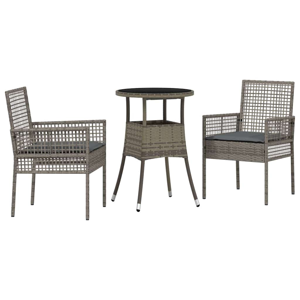 Garten Essgruppe 3 pcs Grau Poly Rattan