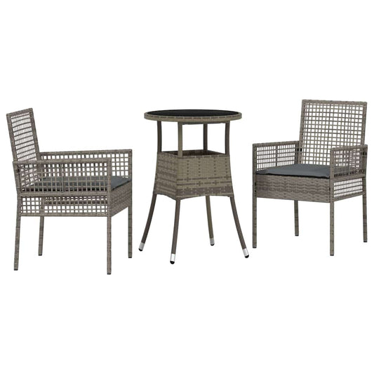 Garten Essgruppe 3 pcs Grau Poly Rattan