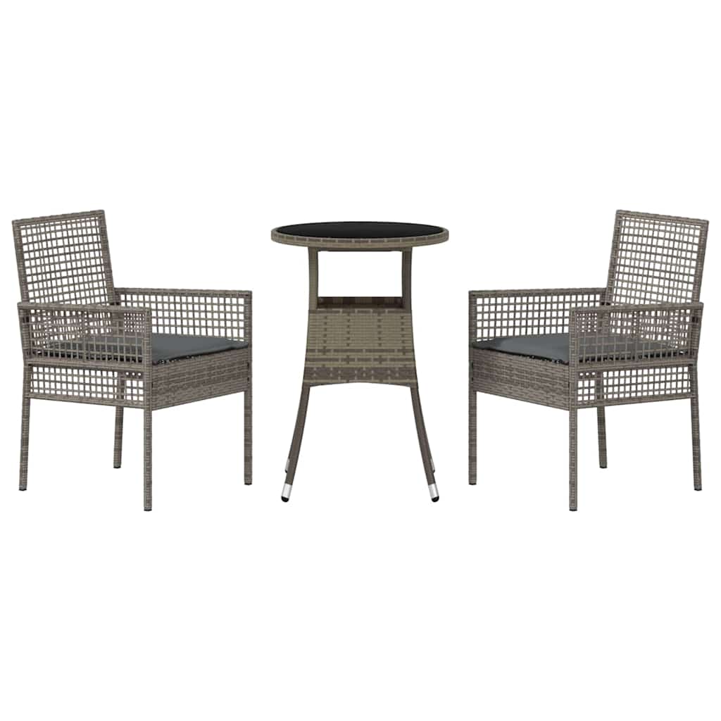 Garten Essgruppe 3 pcs Grau Poly Rattan