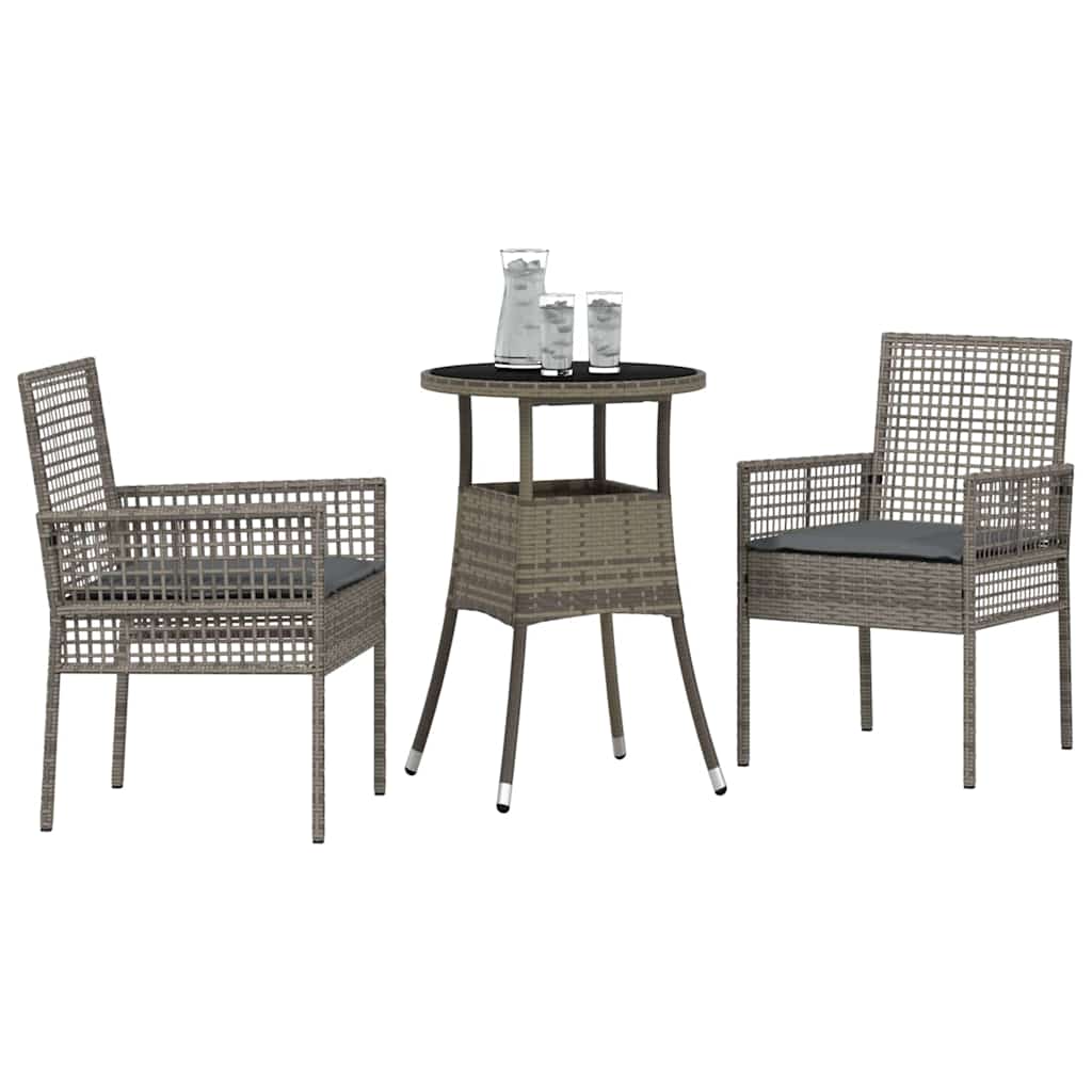 Garten Essgruppe 3 pcs Grau Poly Rattan