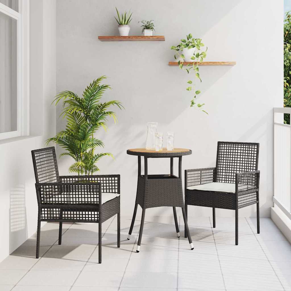 Garten Essgruppe 3 pcs Schwarz Poly Rattan