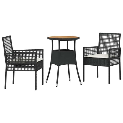 Garten Essgruppe 3 pcs Schwarz Poly Rattan