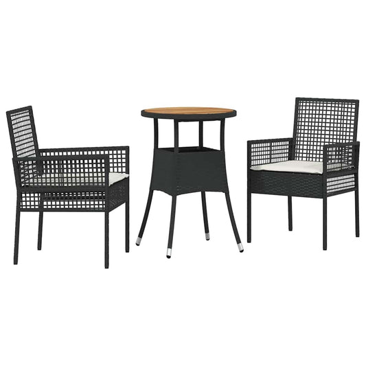 Garten Essgruppe 3 pcs Schwarz Poly Rattan