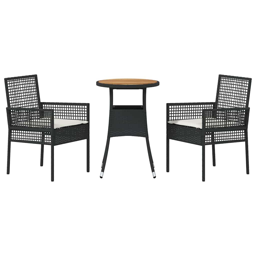 Garten Essgruppe 3 pcs Schwarz Poly Rattan