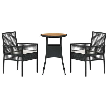 Garten Essgruppe 3 pcs Schwarz Poly Rattan