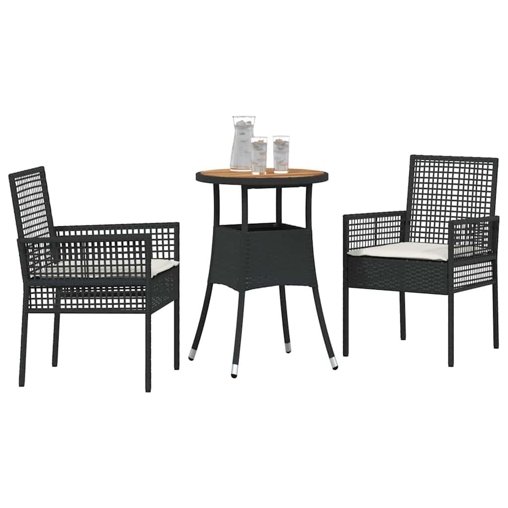 Garten Essgruppe 3 pcs Schwarz Poly Rattan
