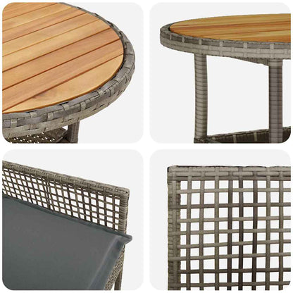 Garten Essgruppe 3 pcs Grau Poly Rattan
