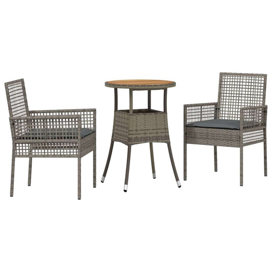 Garten Essgruppe 3 pcs Grau Poly Rattan