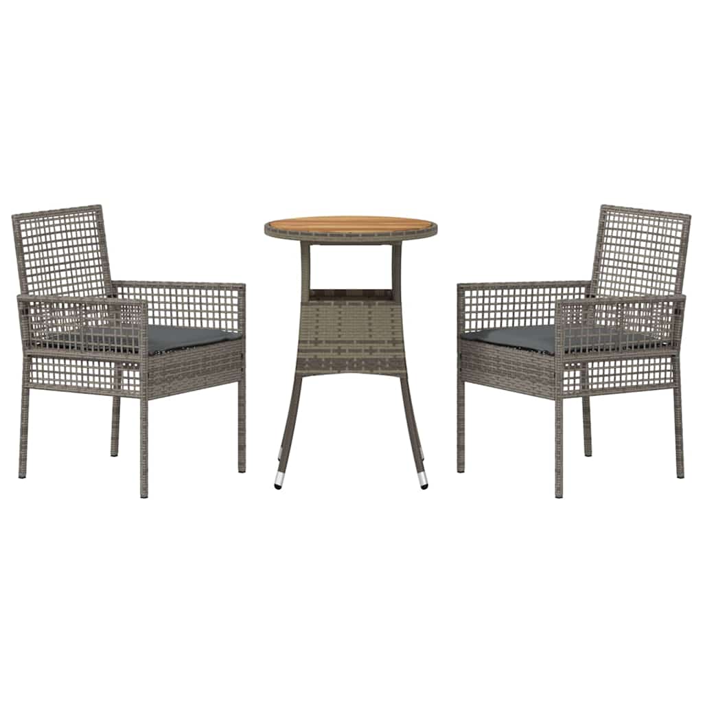 Garten Essgruppe 3 pcs Grau Poly Rattan