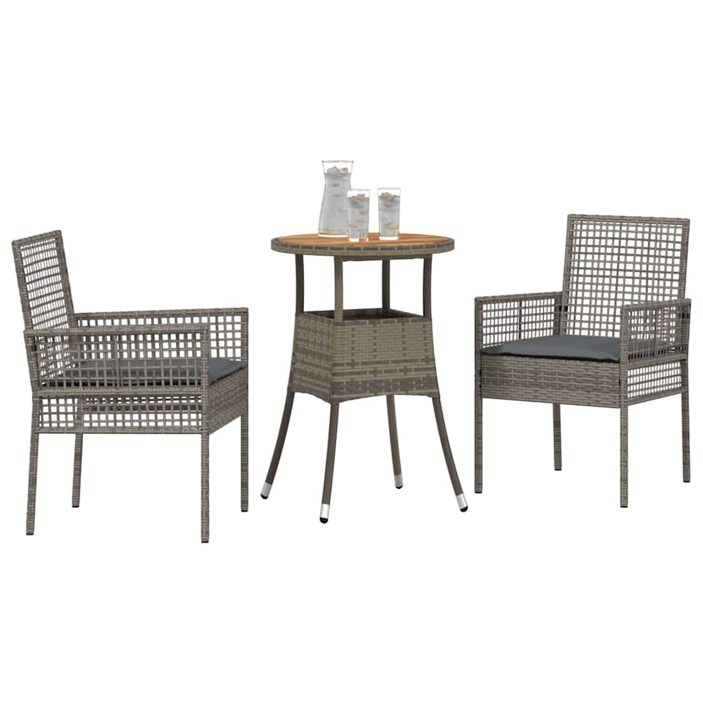 Garten Essgruppe 3 pcs Grau Poly Rattan