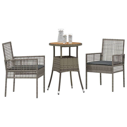 Garten Essgruppe 3 pcs Grau Poly Rattan