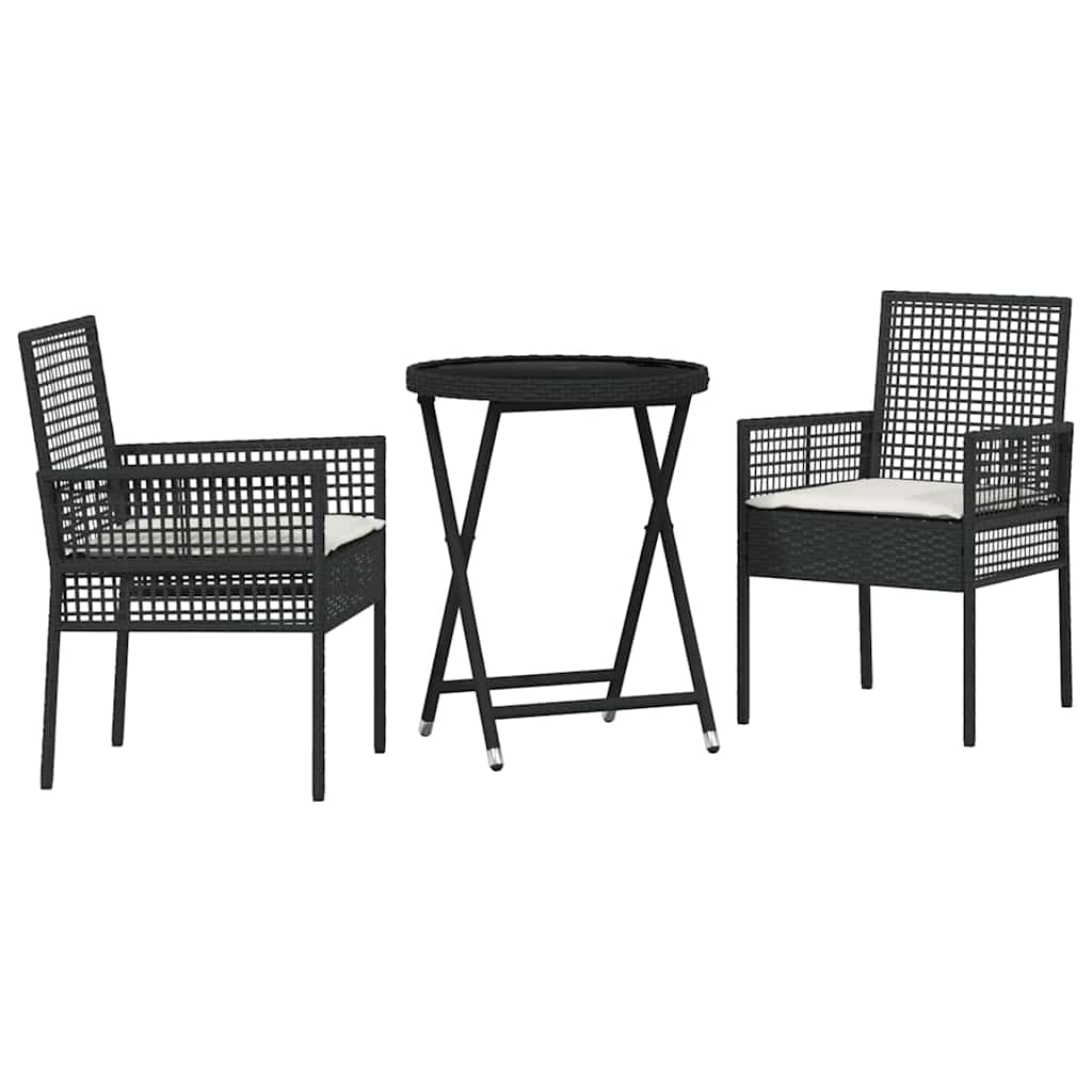 Garten Bistro Set 3 pcs Schwarz Poly Rattan