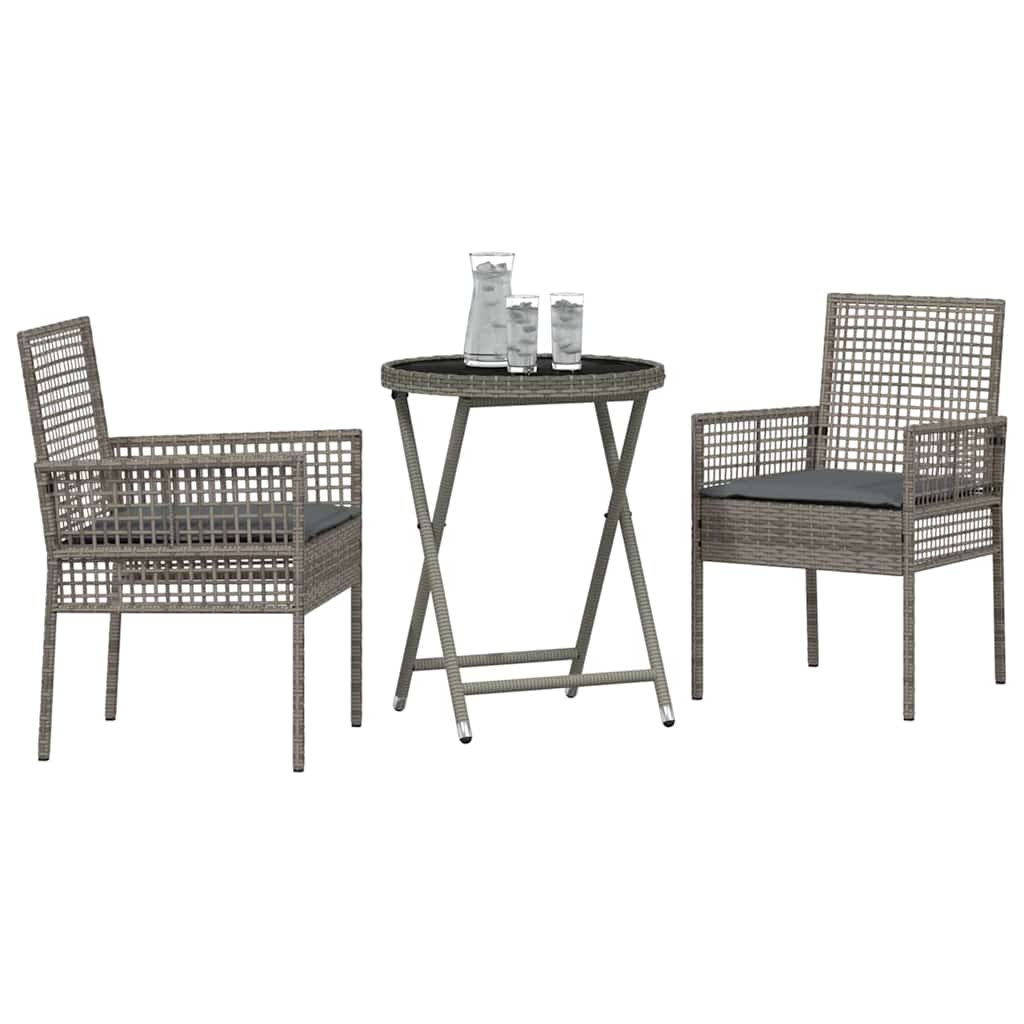 Garten Bistro Set 3 pcs Grau Poly Rattan