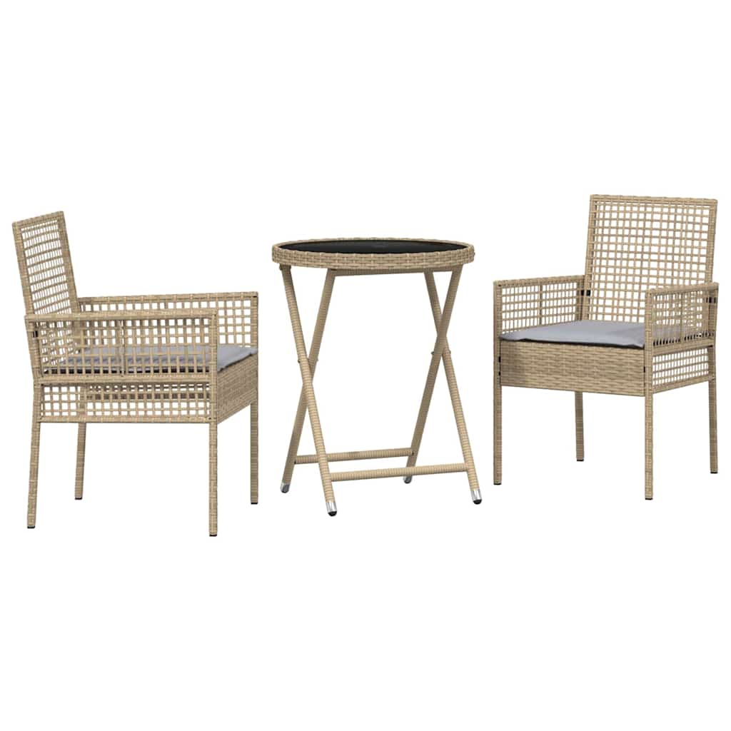 Garten Bistro Set 3 pcs Beige Poly Rattan
