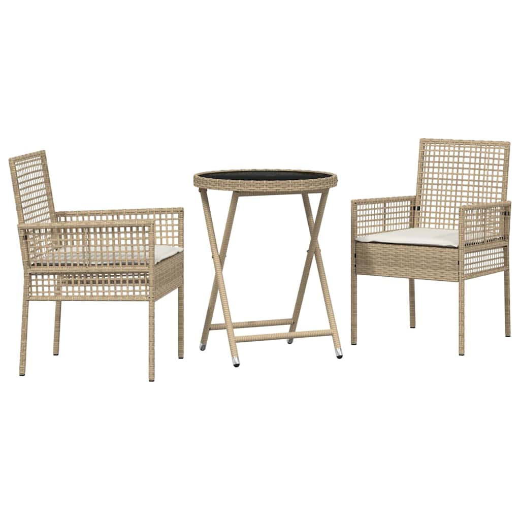 Garten Bistro Set 3 pcs Beige Poly Rattan