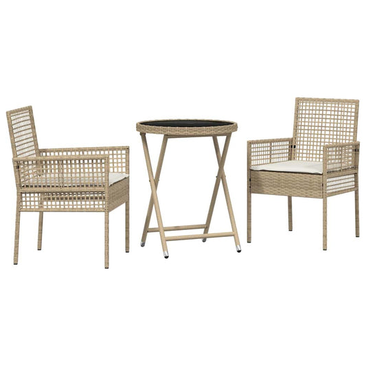 Garten Bistro Set 3 pcs Beige Poly Rattan