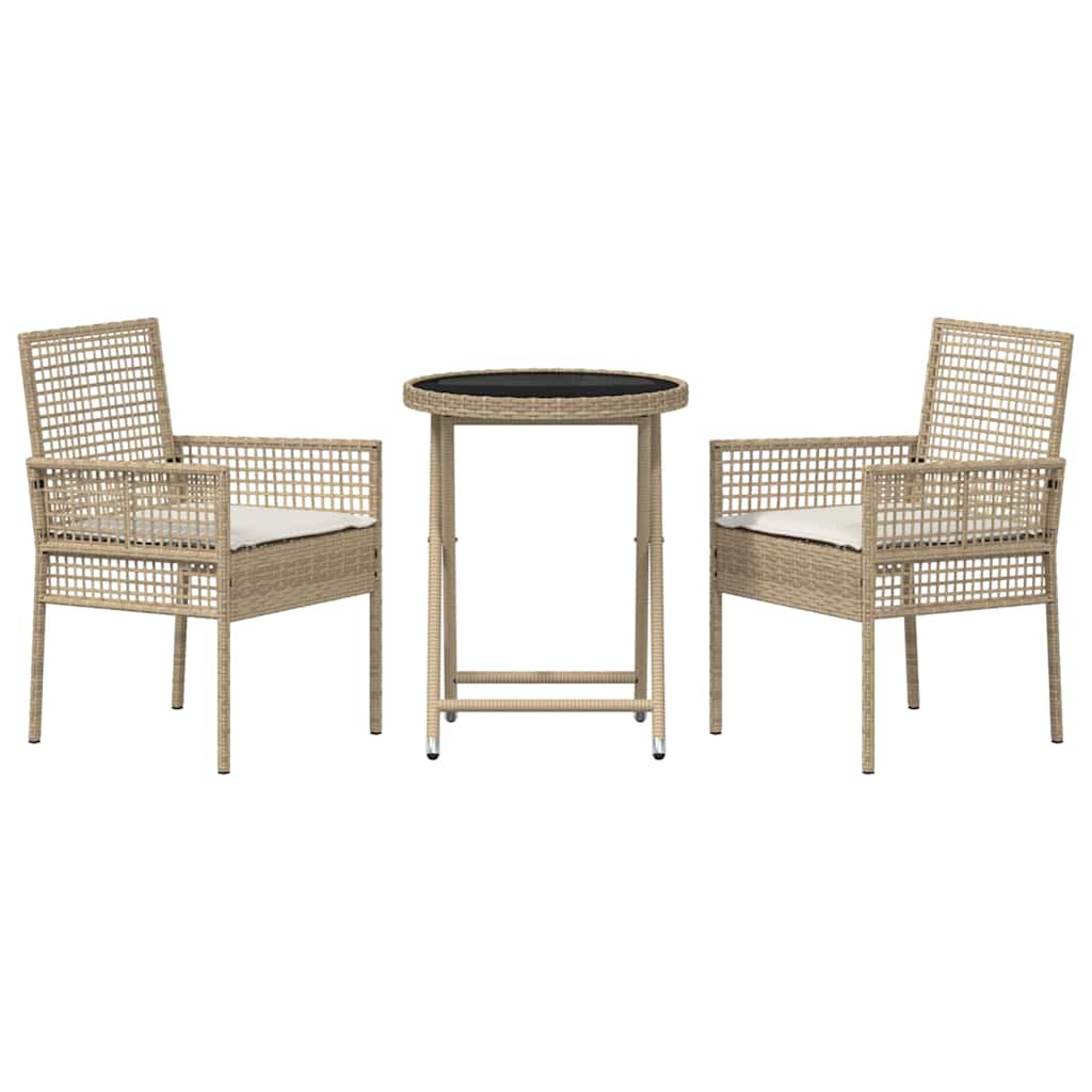 Garten Bistro Set 3 pcs Beige Poly Rattan