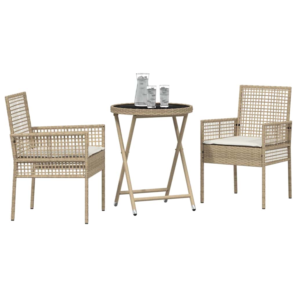 Garten Bistro Set 3 pcs Beige Poly Rattan
