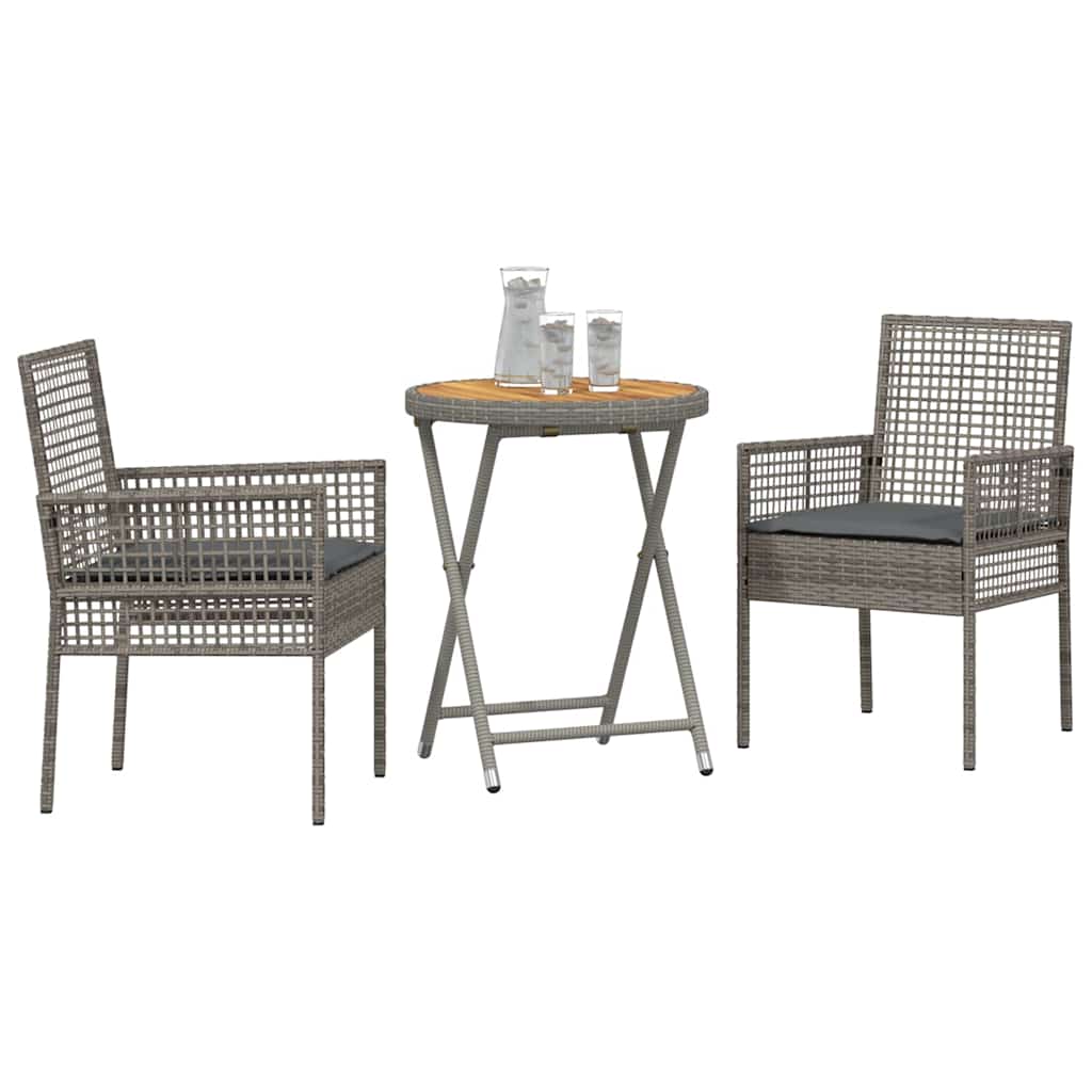 Garten Bistro Set 3 pcs Grau Poly Rattan