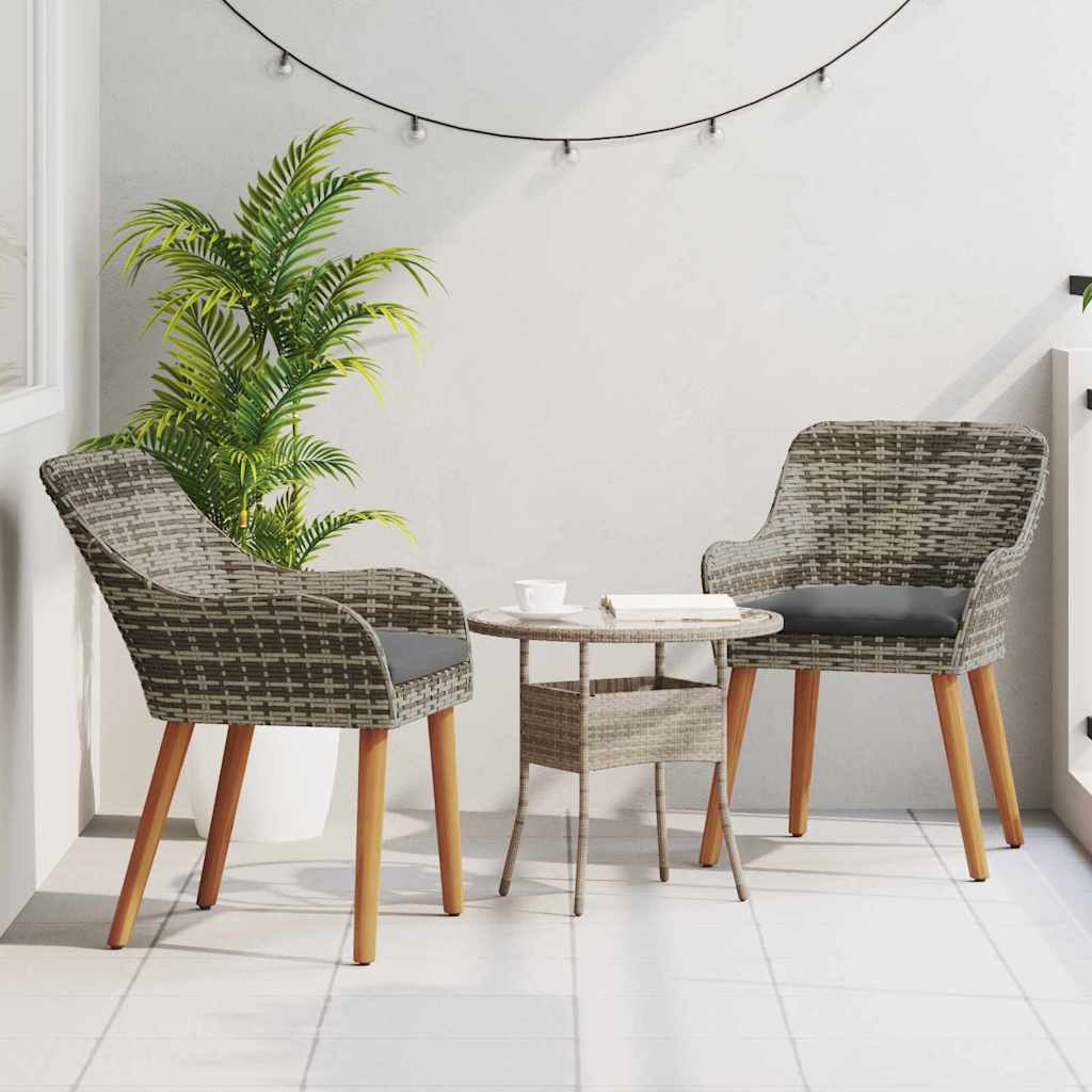 Gartenstuhl mit Kissen 2 pcs Grau 55 x 62,5 x 82 cm Poly-Rattan