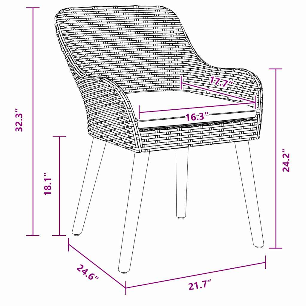 Gartenstuhl mit Kissen 2 pcs Grau 55 x 62,5 x 82 cm Poly-Rattan