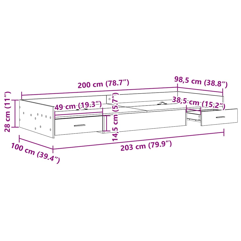 Bettrahmen Artisan-Eiche 100 x 200 cm Holzwerkstoff