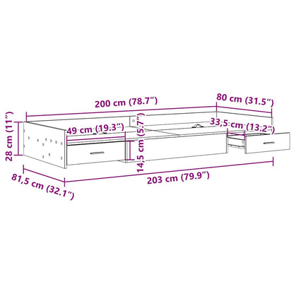 Bettrahmen Schwarz Eichen-Optik 80 x 200 cm Holzwerkstoff