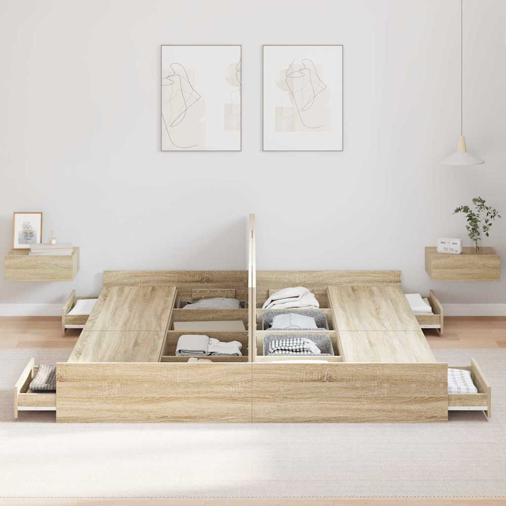 Aufbewahrungsbettgestell mit Kopfteil Sonoma-Eiche 200 x 200 cm