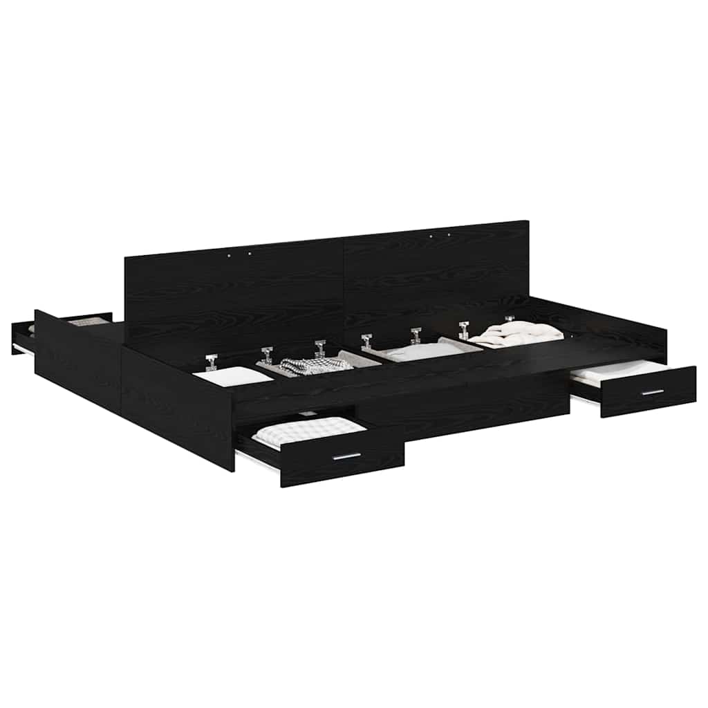 Aufbewahrungsbettgestell Schwarz Eichen-Optik 180 x 200 cm