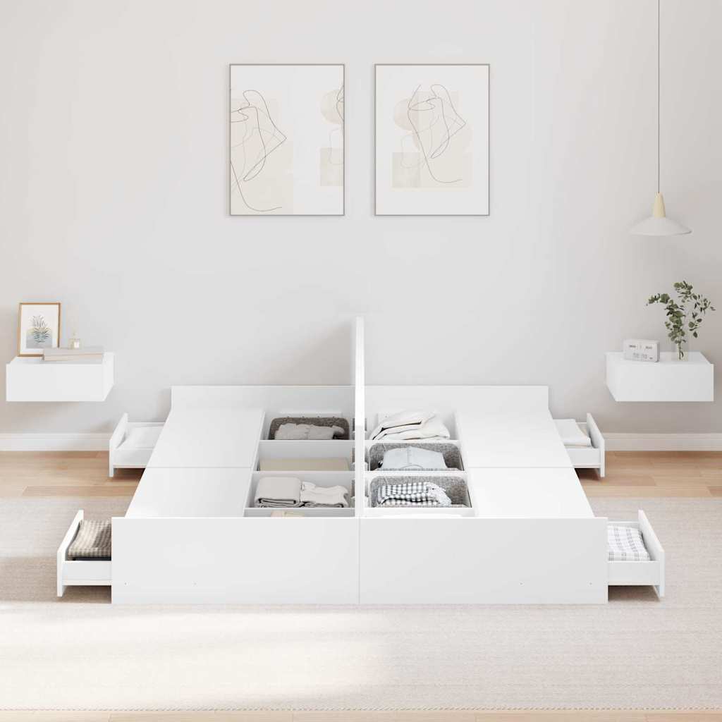 Aufbewahrungsbettgestell Weiß 140 x 200 cm Holzwerkstoff