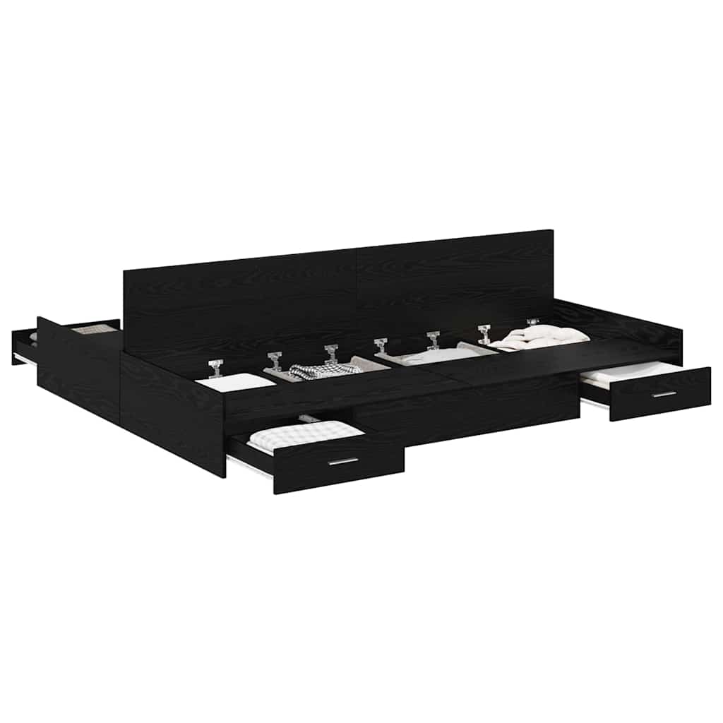 Aufbewahrungsbettgestell Schwarz Eichen-Optik 140 x 200 cm