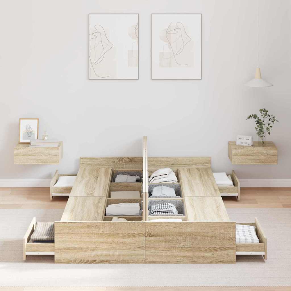 Aufbewahrungsbettgestell mit Kopfteil Sonoma-Eiche 120 x 200 cm