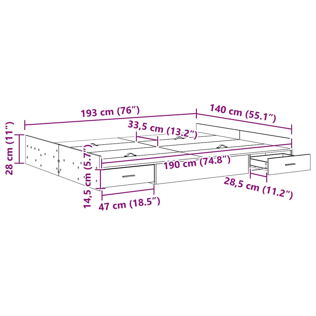 Aufbewahrungsbettgestell Weiß 140 x 190 cm Holzwerkstoff