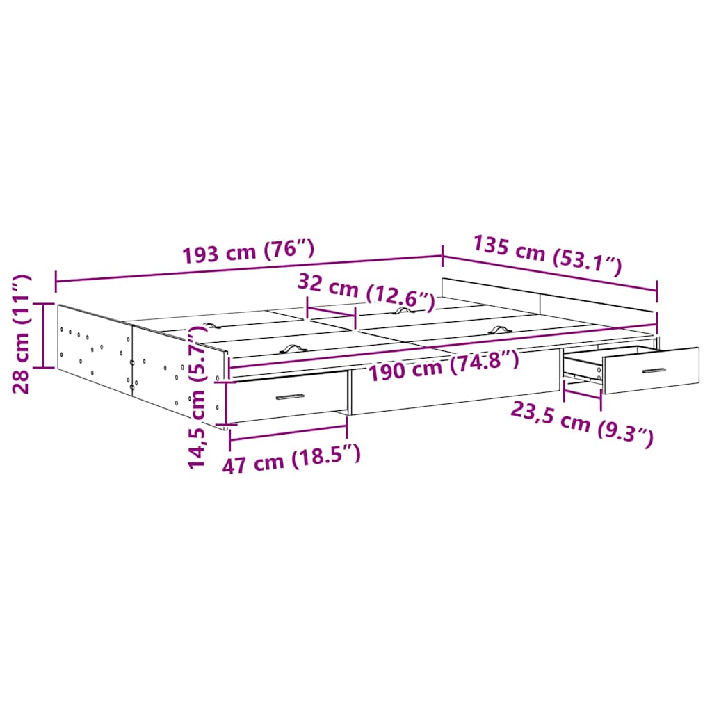 Aufbewahrungsbettgestell Weiß 135 x 190 cm Holzwerkstoff