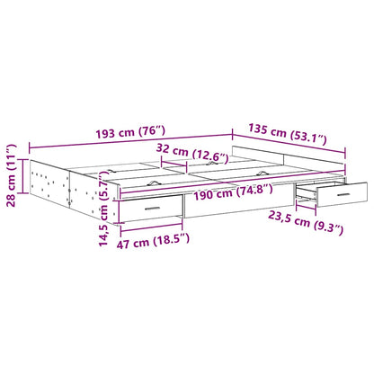 Aufbewahrungsbettgestell Weiß 135 x 190 cm Holzwerkstoff