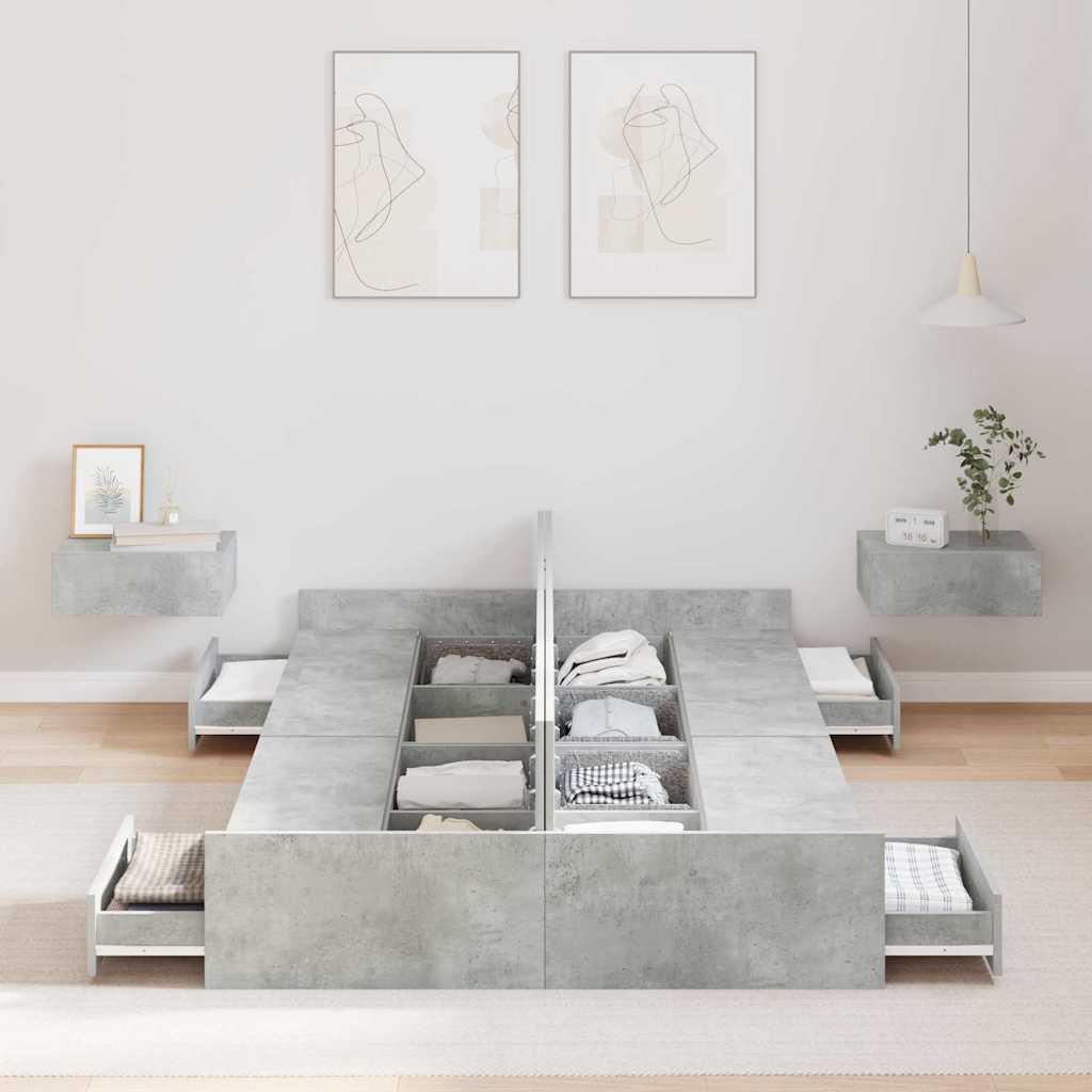 Aufbewahrungsbettgestell Beton Grau 120 x 190 cm Holzwerkstoff