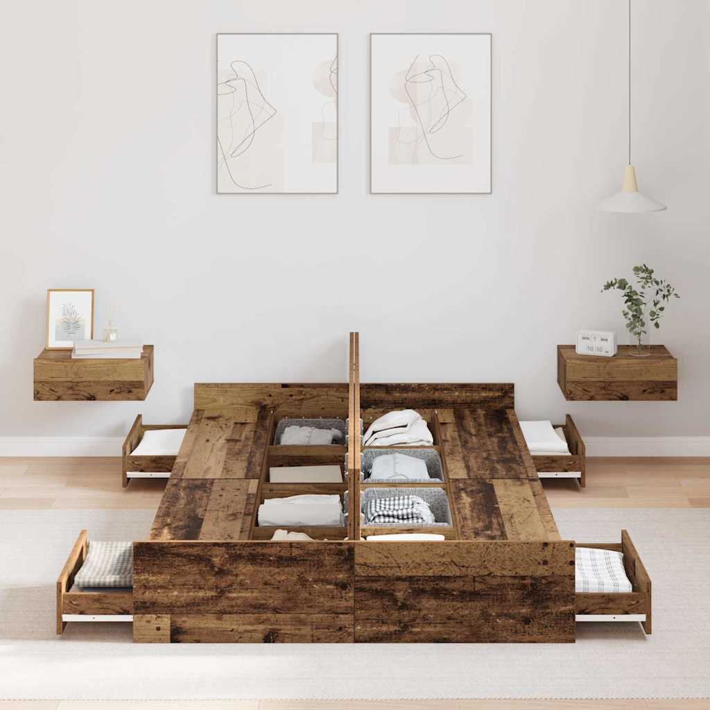 Aufbewahrungsbettgestell Altholz 120 x 190 cm Holzwerkstoff