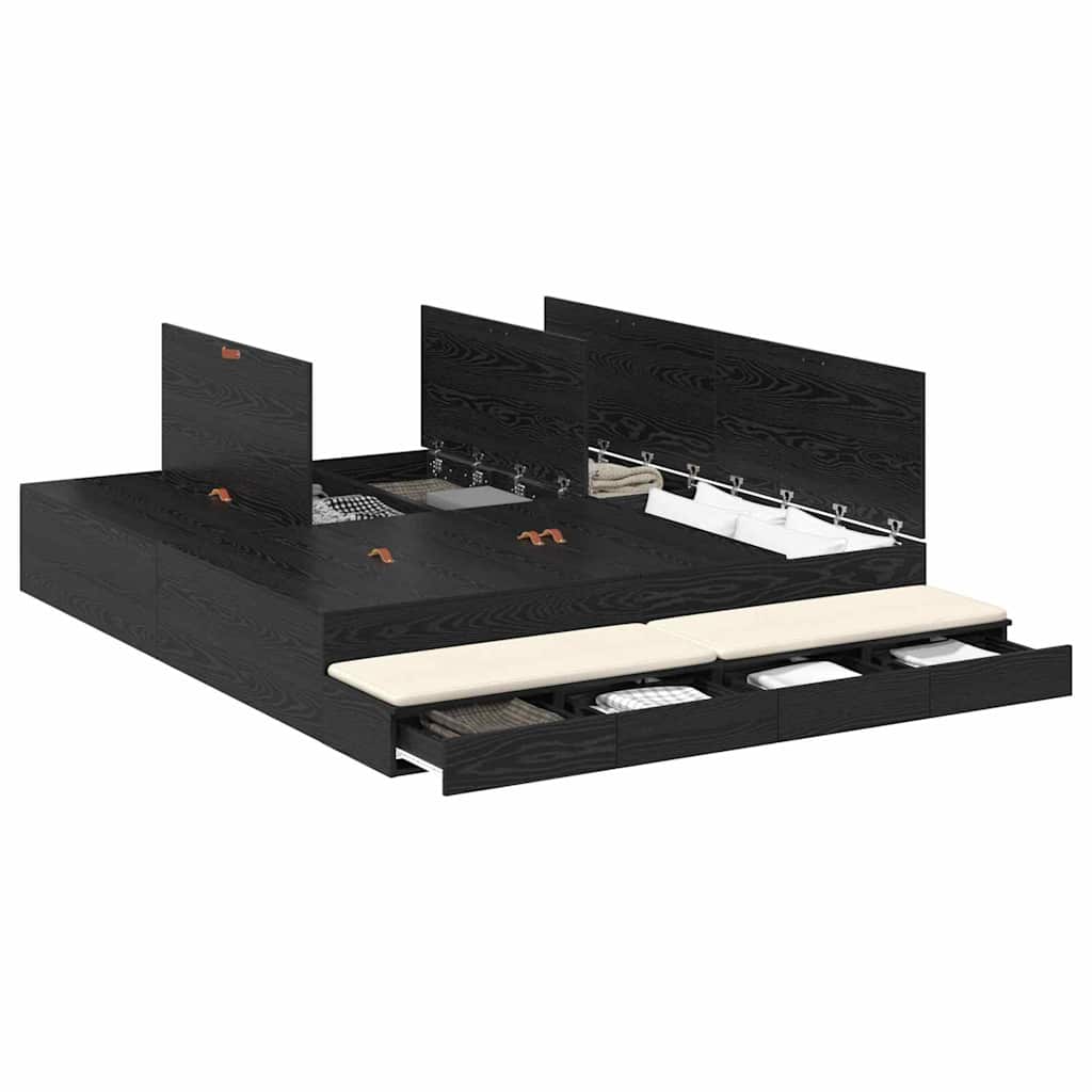 Aufbewahrungsbettgestell Schwarz Eichen-Optik 180 cm