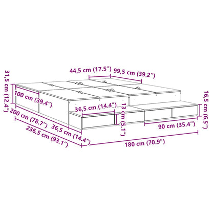 Aufbewahrungsbettgestell Geräucherte Eiche 180 cm Holzwerkstoff