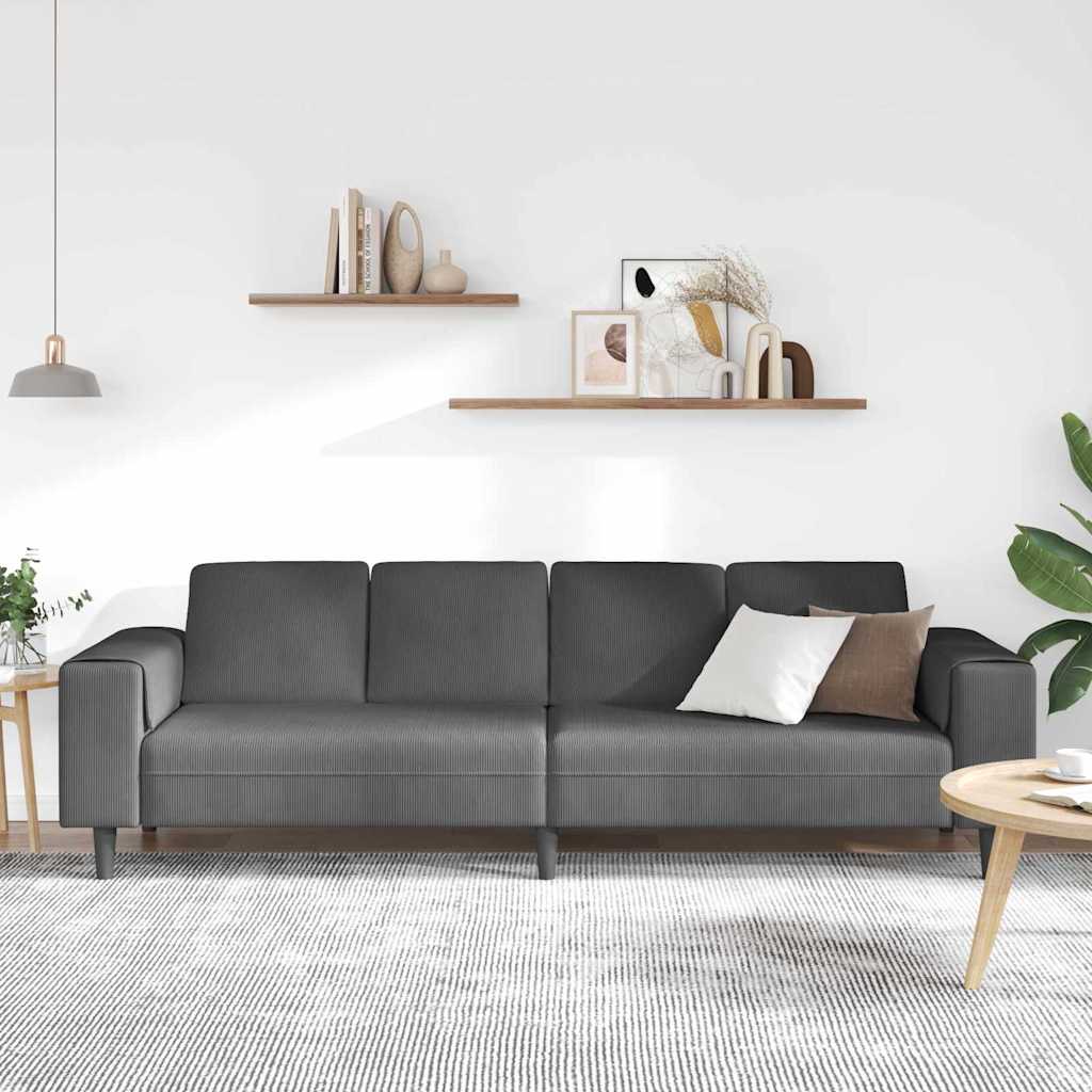 Stoffsofa mit Kissen Dunkelgrau Cordstoff