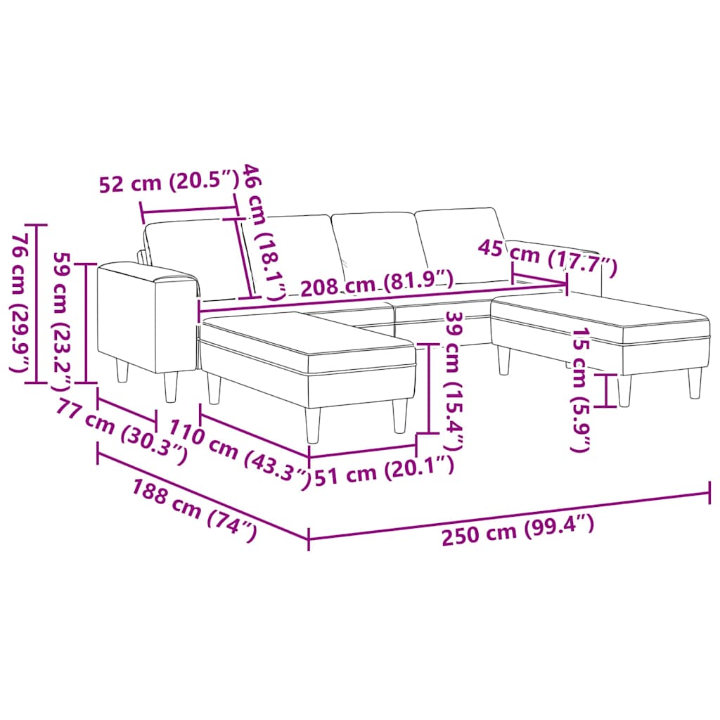 Sofa Set 3 pcs Schwarz Stoff