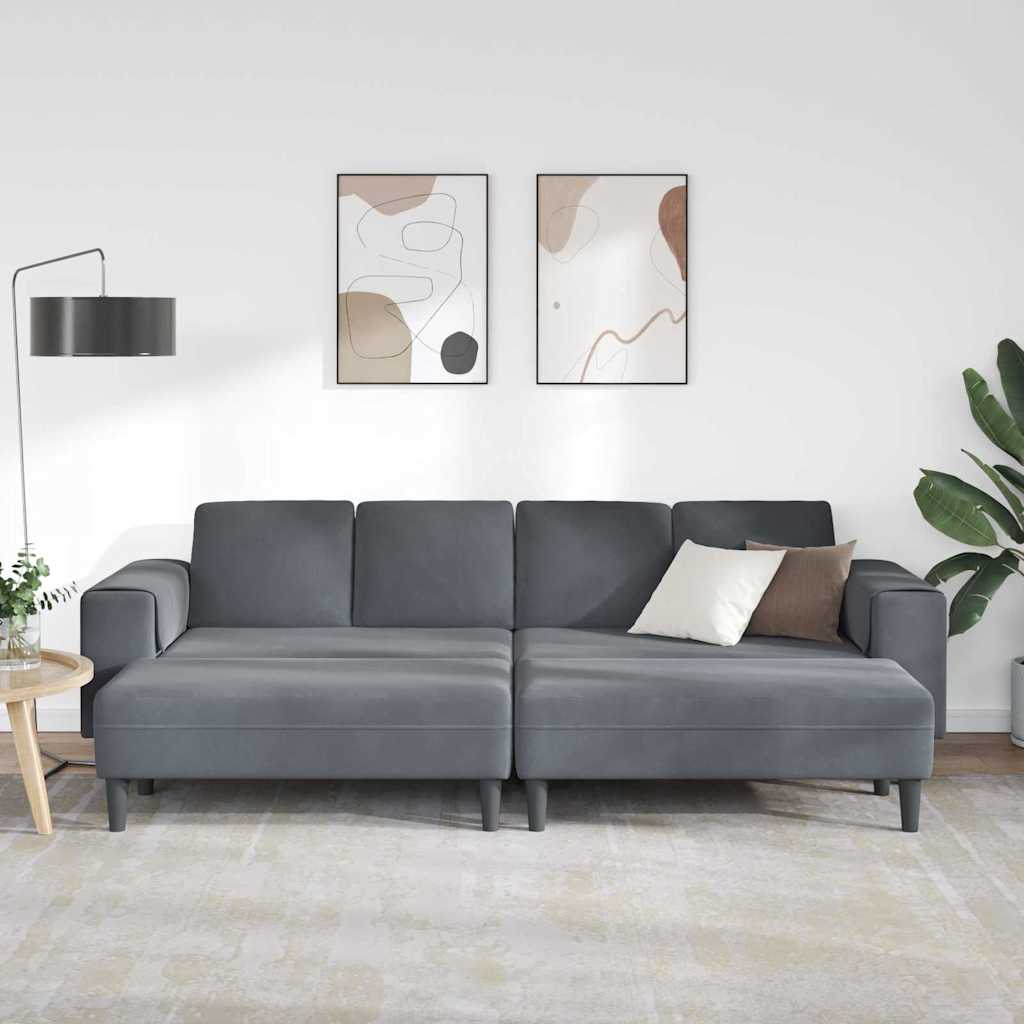 Sofa Set 3 pcs Dunkelgrau Samt