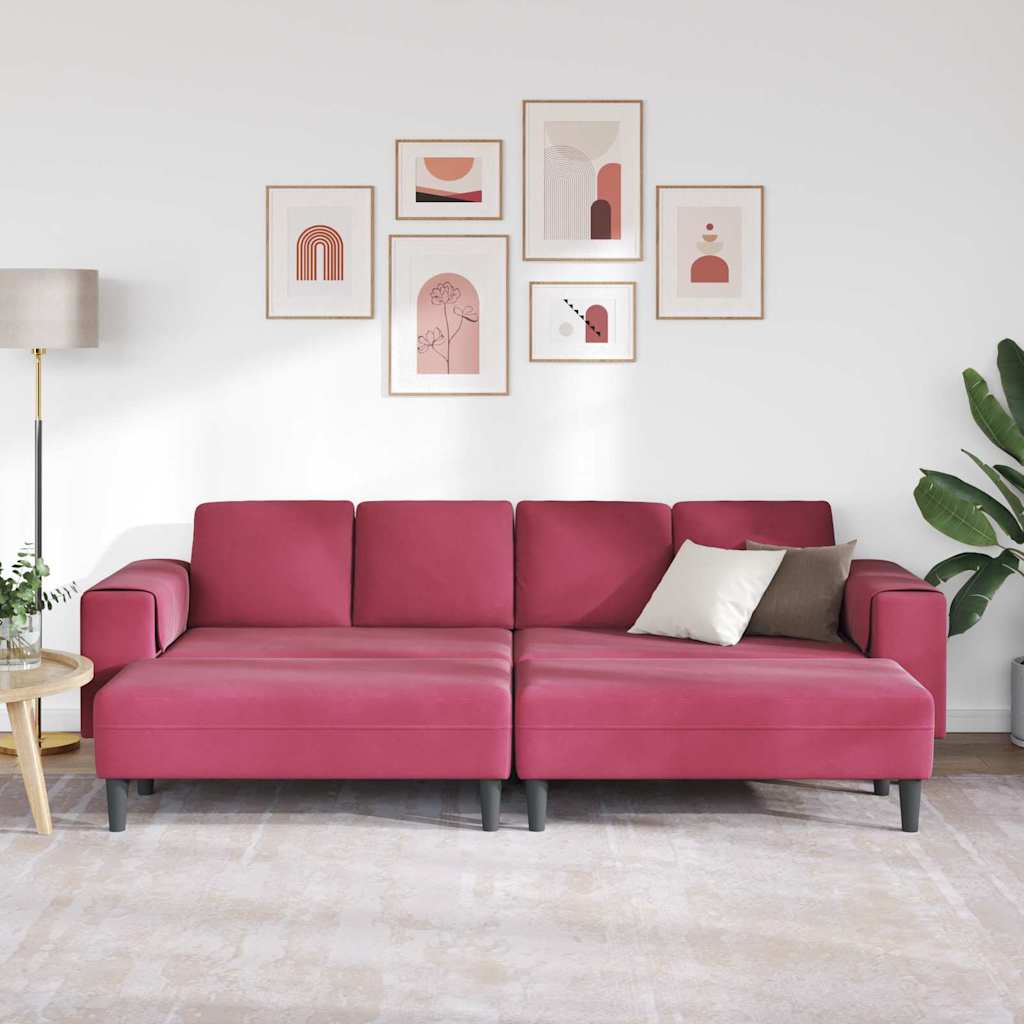 Sofa Set 3 pcs Weinrot Samt