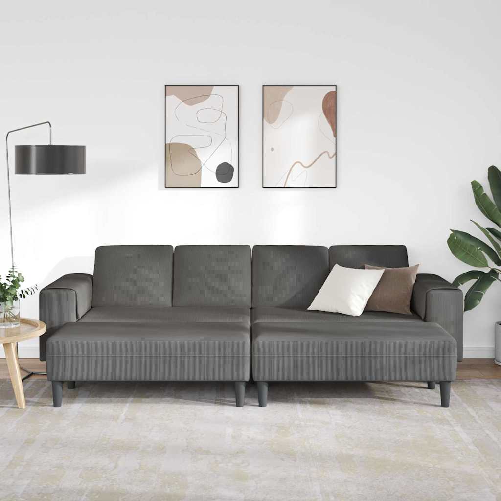 Stoffsofa mit Kissen Dunkelgrau Cordstoff